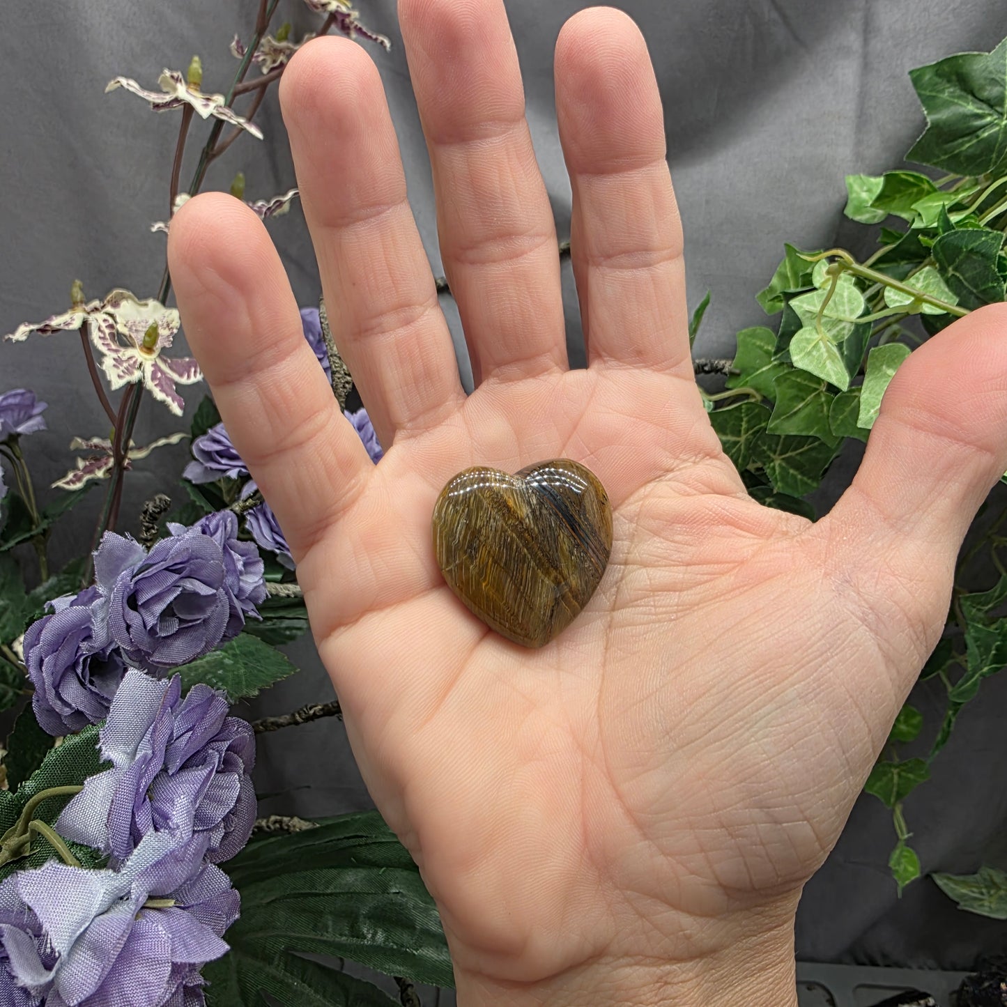Tiger's Eye Heart, Shiny 1.25" Pocket Rock, Carved Gemstone