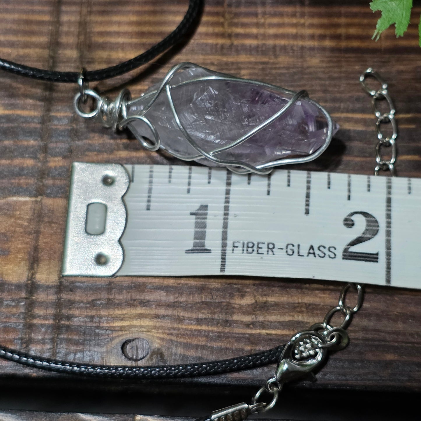 Amethyst Necklace, Crystal Stone Wire Wrapped Pendant with Black Cord, Rough Purple Quartz Rock Jewelry