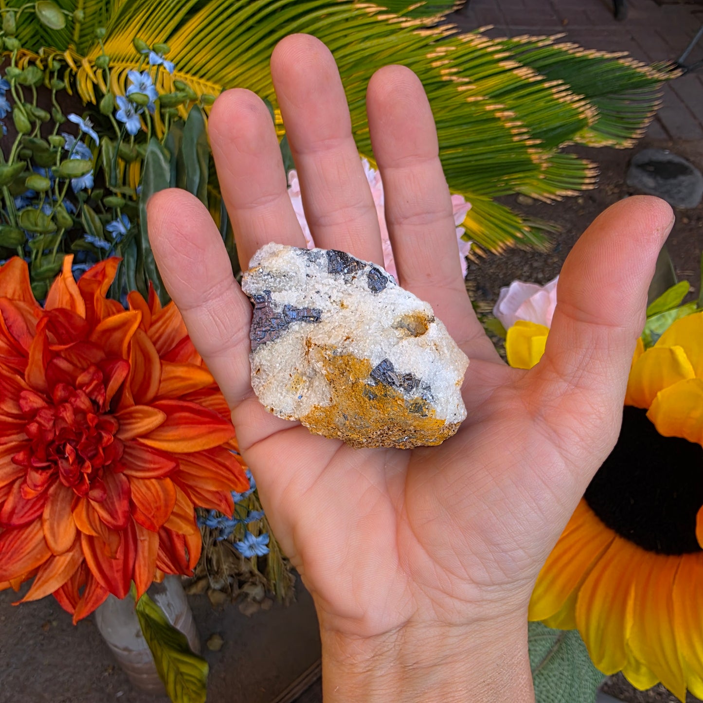 Galena on Quartz Matrix Rock Mineral Specimen from Morocco Raw Shiny Stone