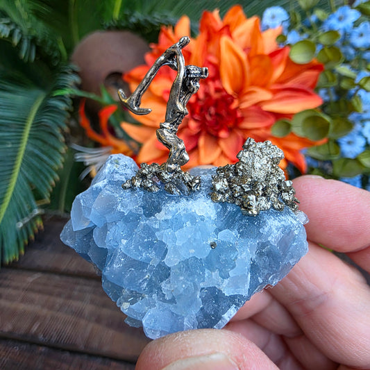 Pewter Miner Pyrite Blue Calcite Rock Specimen | Geology Gift, Rockhound Collector Item