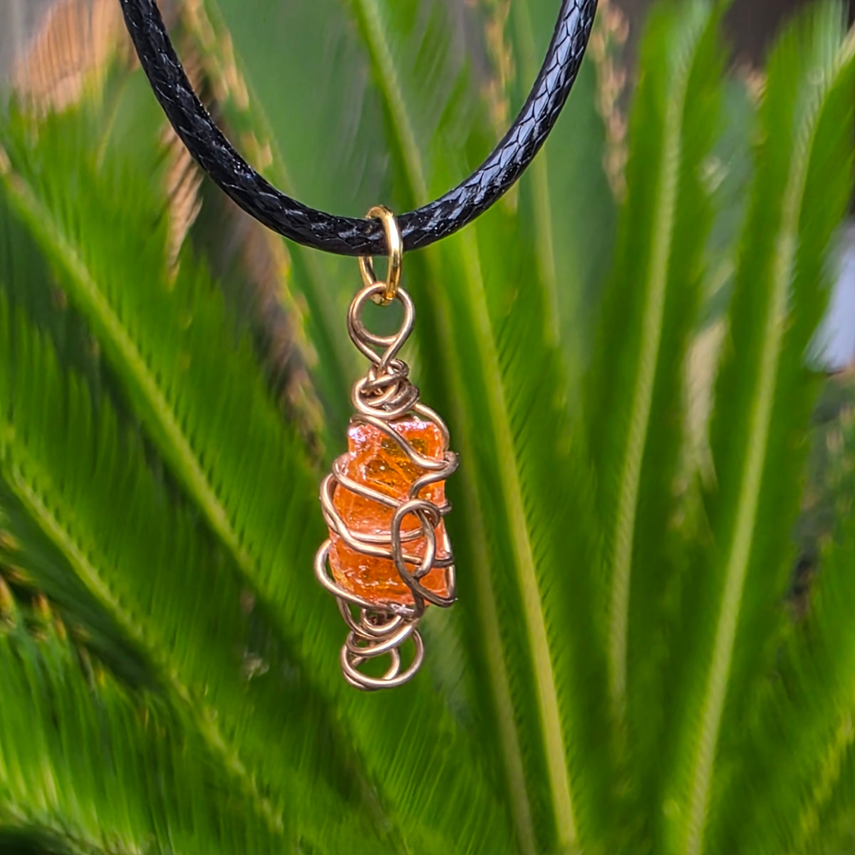 Handcrafted Wulfenite Crystal Necklace Natural Orange Stone Wire Wrapped Pendant