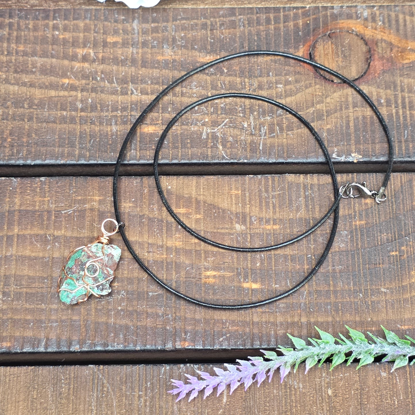Wire Wrapped Copper Ore Necklace | Natural Malachite Stone Pendant, Arizona Geology Gift