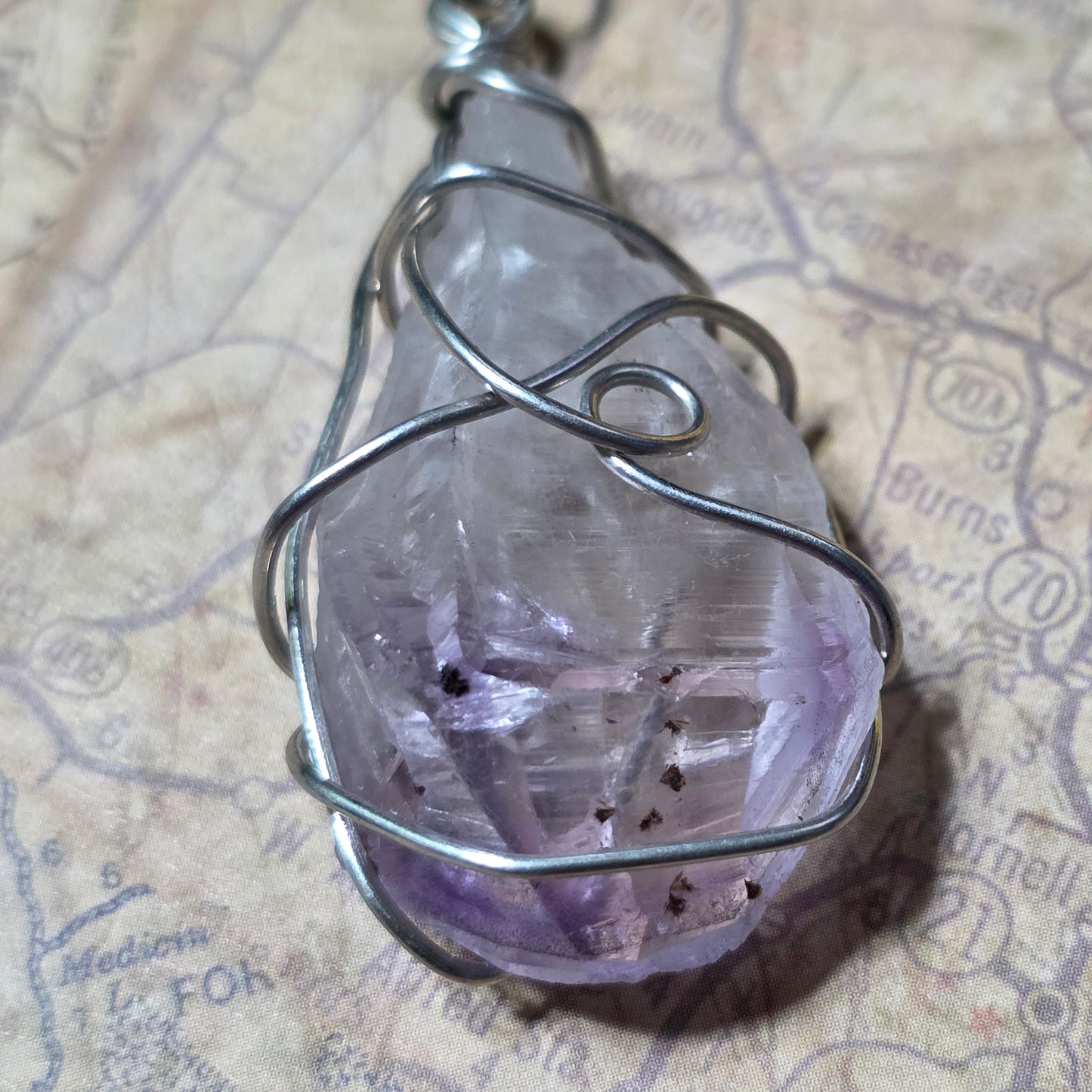 Amethyst Necklace, Crystal Stone Wire Wrapped Pendant with Black Cord, Rough Purple Quartz Rock Jewelry