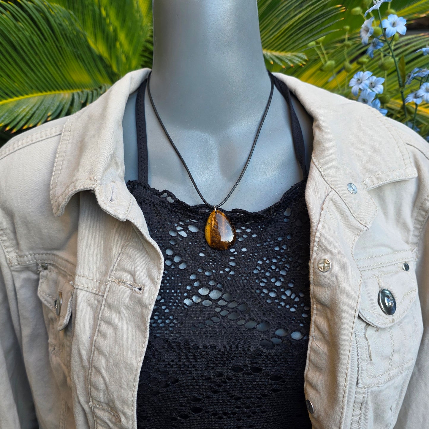 Tiger's Eye Rock Necklace, Shiny Teardrop Shaped Crystal Pendant, Carved Gemstone Gift