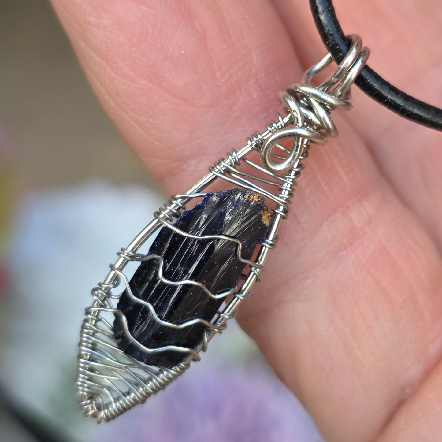 Natural Azurite Rock Necklace | Handmade Raw Gemstone Pendant | Wire Wrapped Crystal Jewelry
