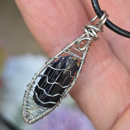 Natural Azurite Rock Necklace | Handmade Raw Gemstone Pendant | Wire Wrapped Crystal Jewelry