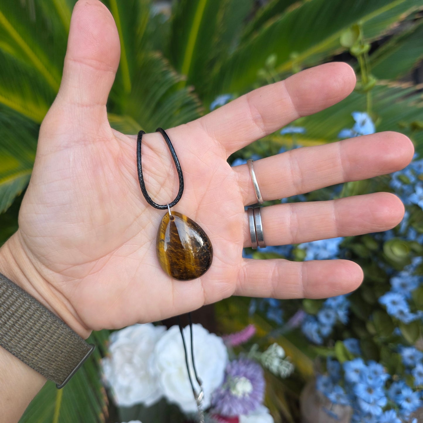 Tiger's Eye Rock Necklace, Shiny Teardrop Shaped Crystal Pendant, Carved Gemstone Gift