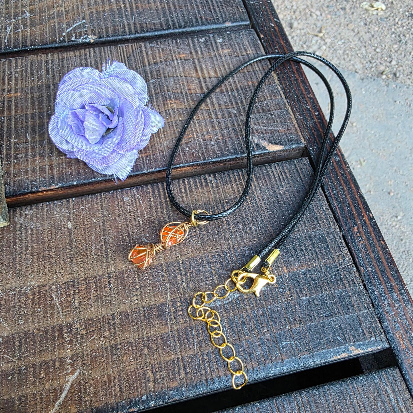 Raw Wulfenite Crystal Necklace | Hand Wrapped Wire Pendant with Orange Rock