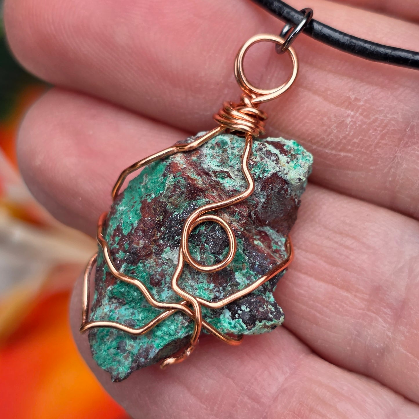 Wire Wrapped Copper Ore Necklace | Natural Malachite Stone Pendant, Arizona Geology Gift