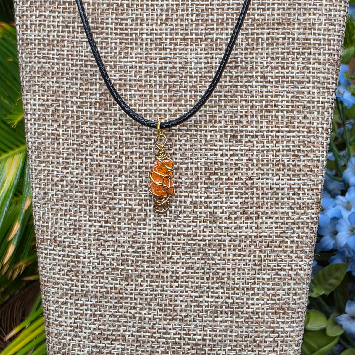 Handcrafted Wulfenite Crystal Necklace Natural Orange Stone Wire Wrapped Pendant