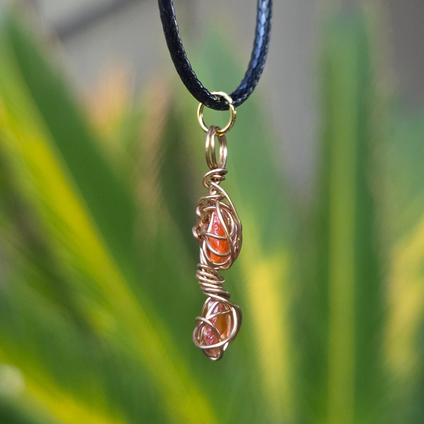 Raw Wulfenite Crystal Necklace | Hand Wrapped Wire Pendant with Orange Rock