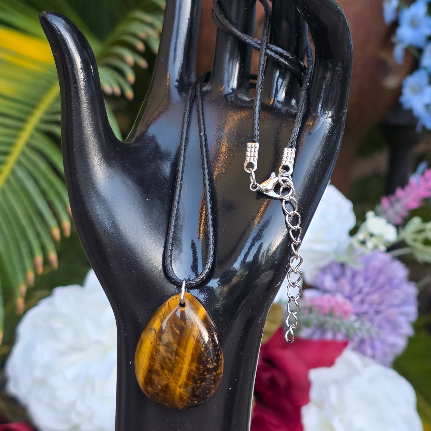Tiger's Eye Rock Necklace, Shiny Teardrop Shaped Crystal Pendant, Carved Gemstone Gift