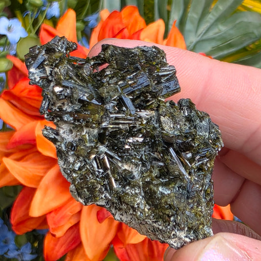 Epidote Cluster Rock Specimen | Raw Natural Green Crystal Mineral | 39.12 Grams