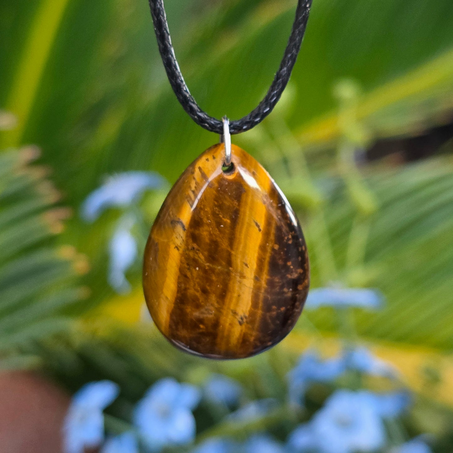 Tiger's Eye Rock Necklace, Shiny Teardrop Shaped Crystal Pendant, Carved Gemstone Gift