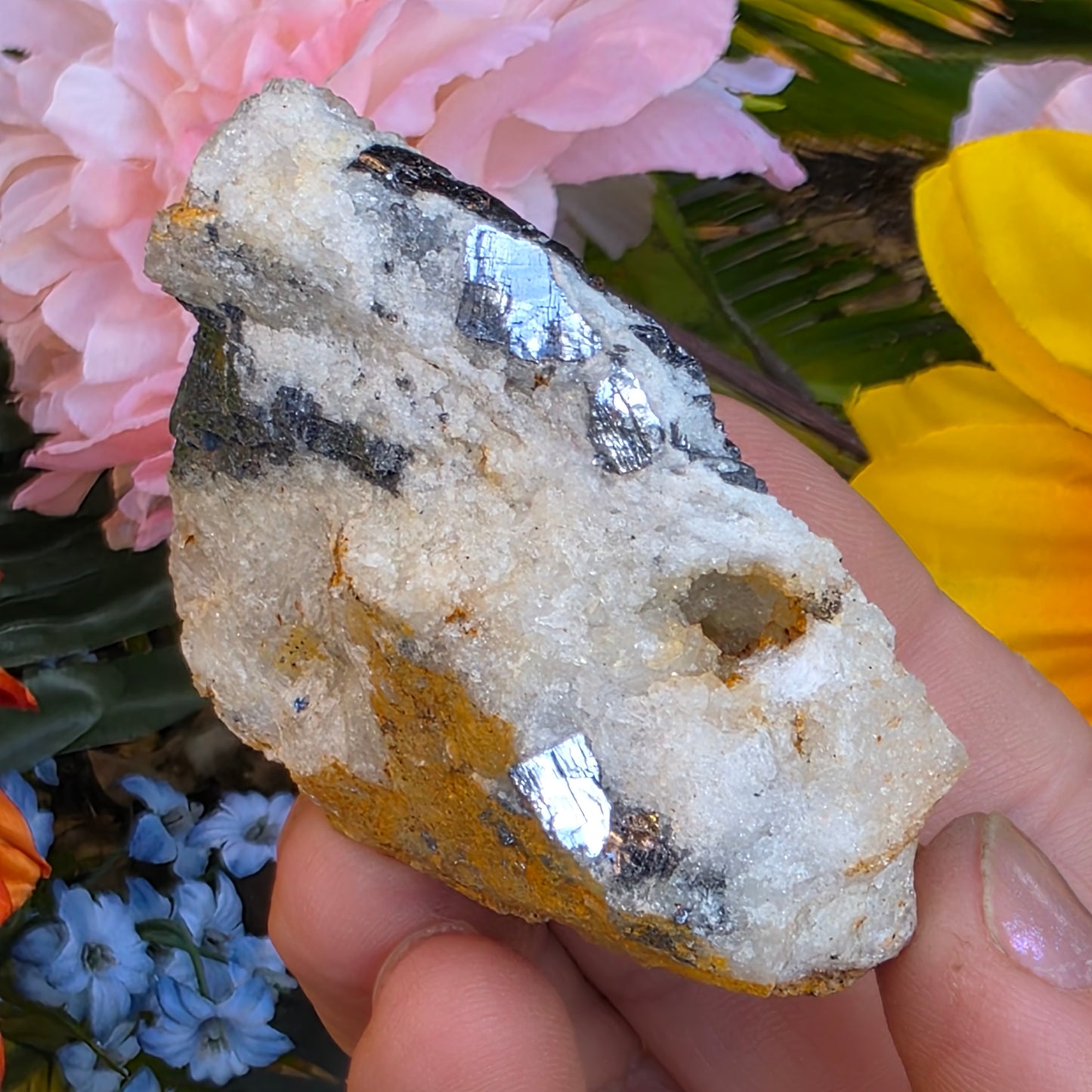 Galena on Quartz Matrix Rock Mineral Specimen from Morocco Raw Shiny Stone