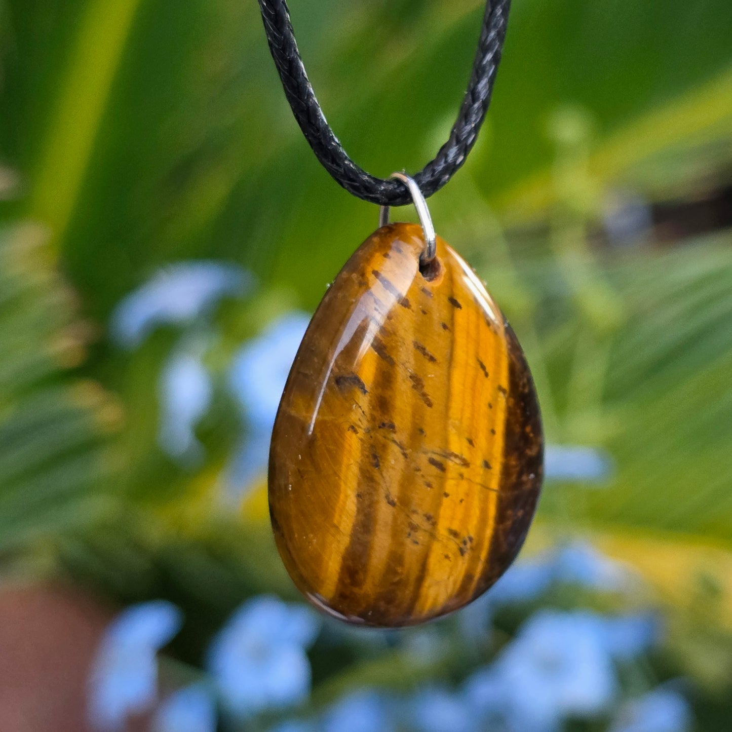 Tiger's Eye Rock Necklace, Shiny Teardrop Shaped Crystal Pendant, Carved Gemstone Gift