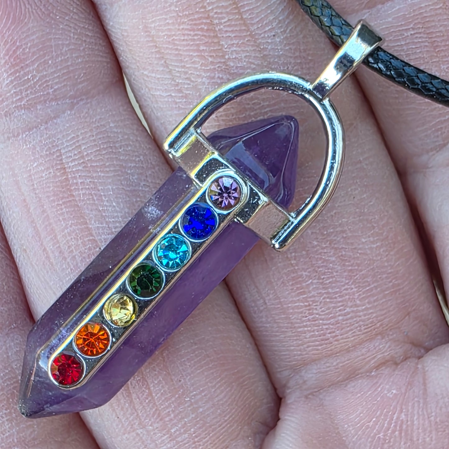 Rainbow Chakra Gemstone Necklace - Amethyst, Tiger's Eye, or Opalite Pendant