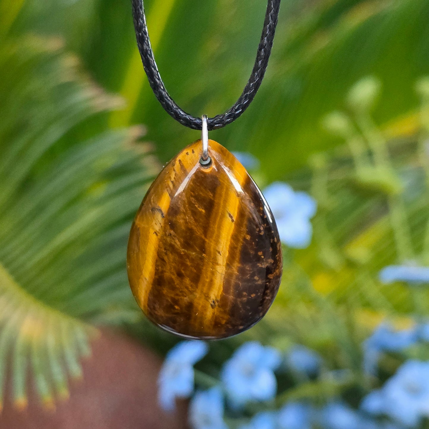Tiger's Eye Rock Necklace, Shiny Teardrop Shaped Crystal Pendant, Carved Gemstone Gift