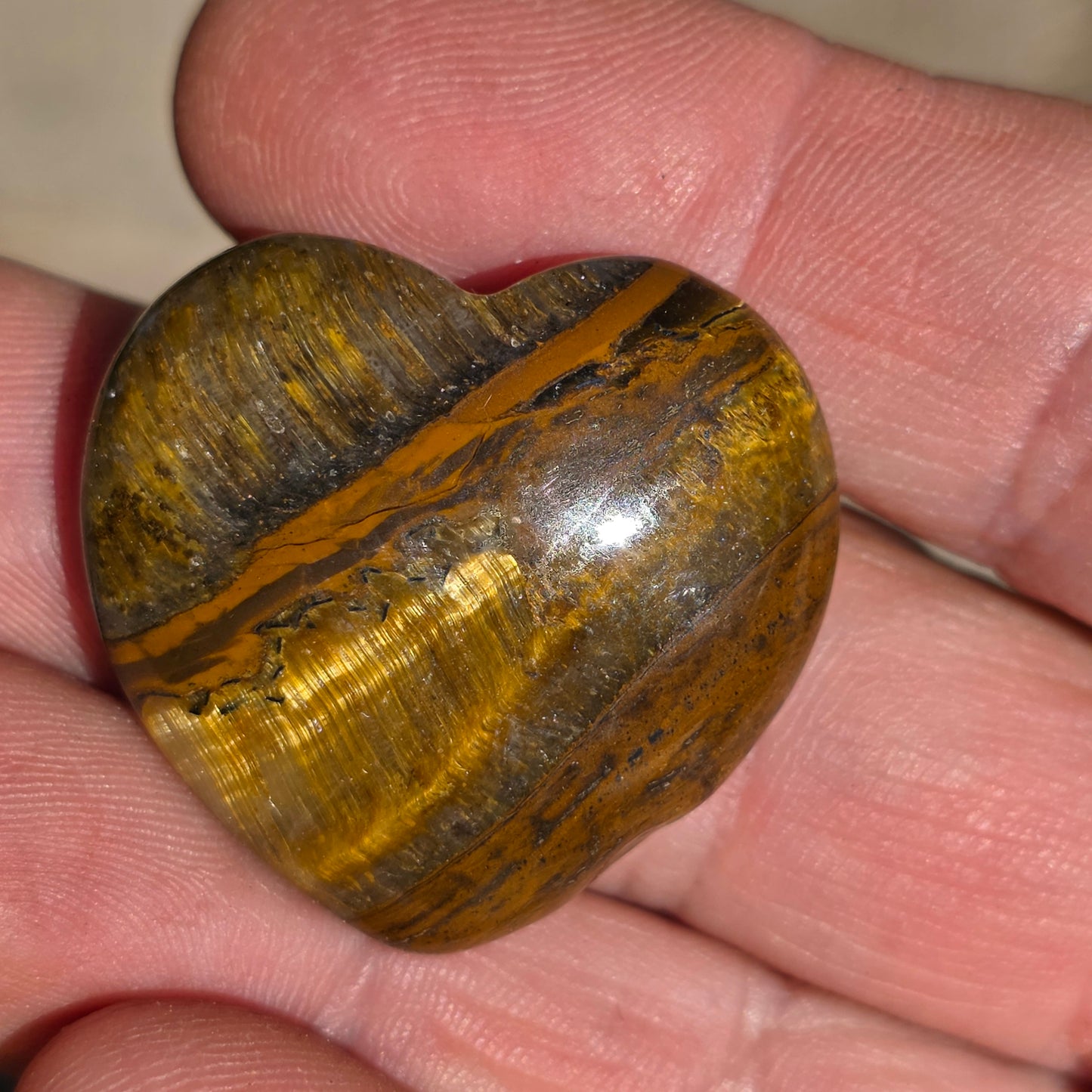 Tiger's Eye Heart, Shiny 1.25" Pocket Rock, Carved Gemstone