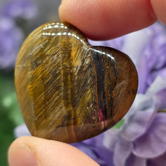 Tiger's Eye Heart, Shiny 1.25" Pocket Rock, Carved Gemstone
