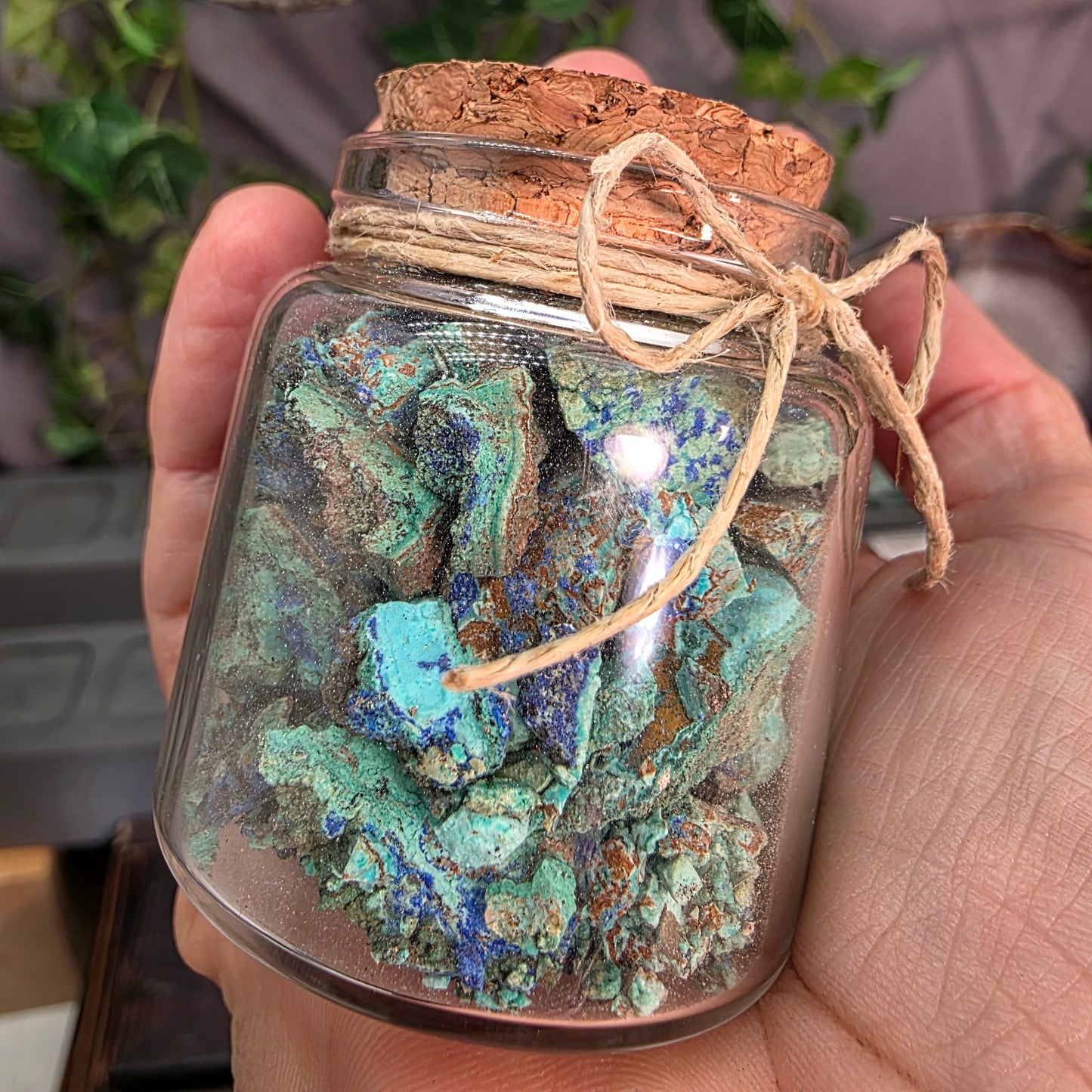 Arizona Copper Ore Specimen Jar | Azurite, Chrysocolla, Malachite