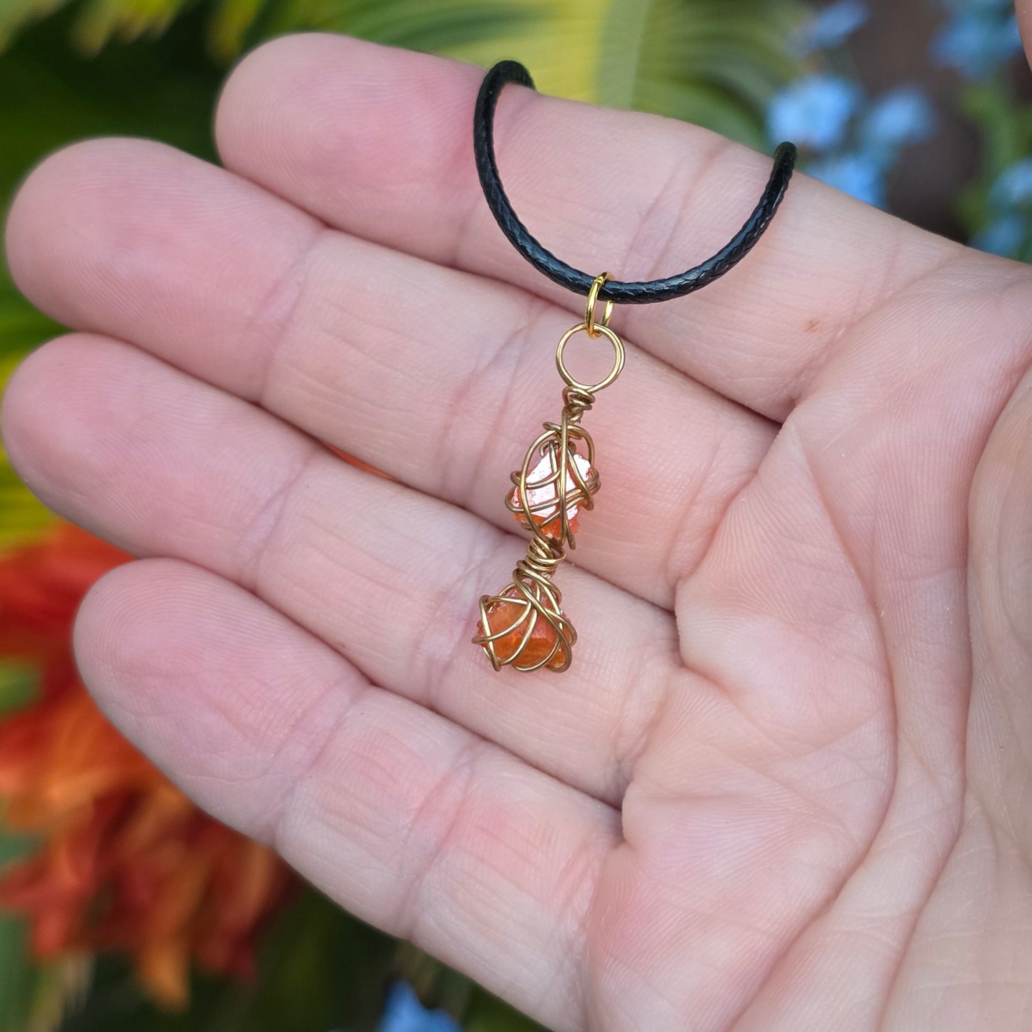 Raw Wulfenite Crystal Necklace | Hand Wrapped Wire Pendant with Orange Rock