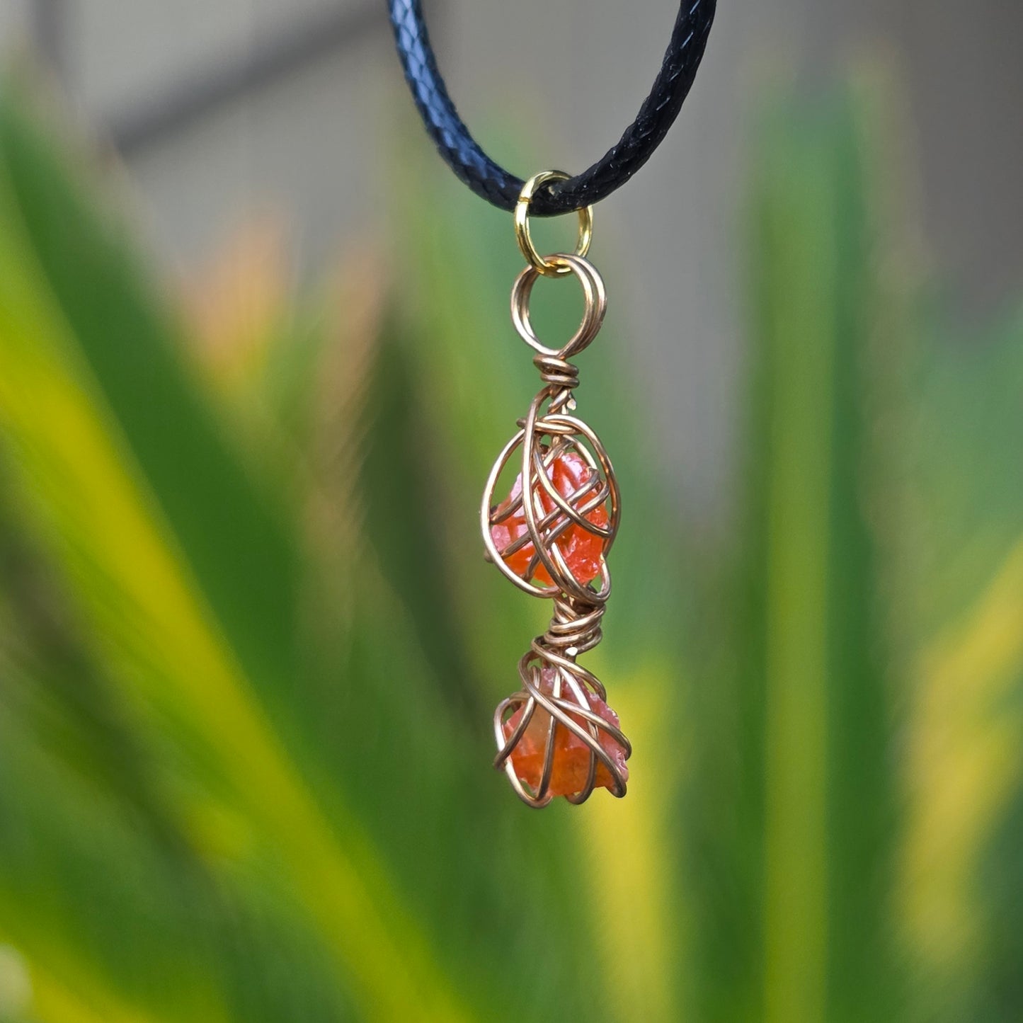 Raw Wulfenite Crystal Necklace | Hand Wrapped Wire Pendant with Orange Rock