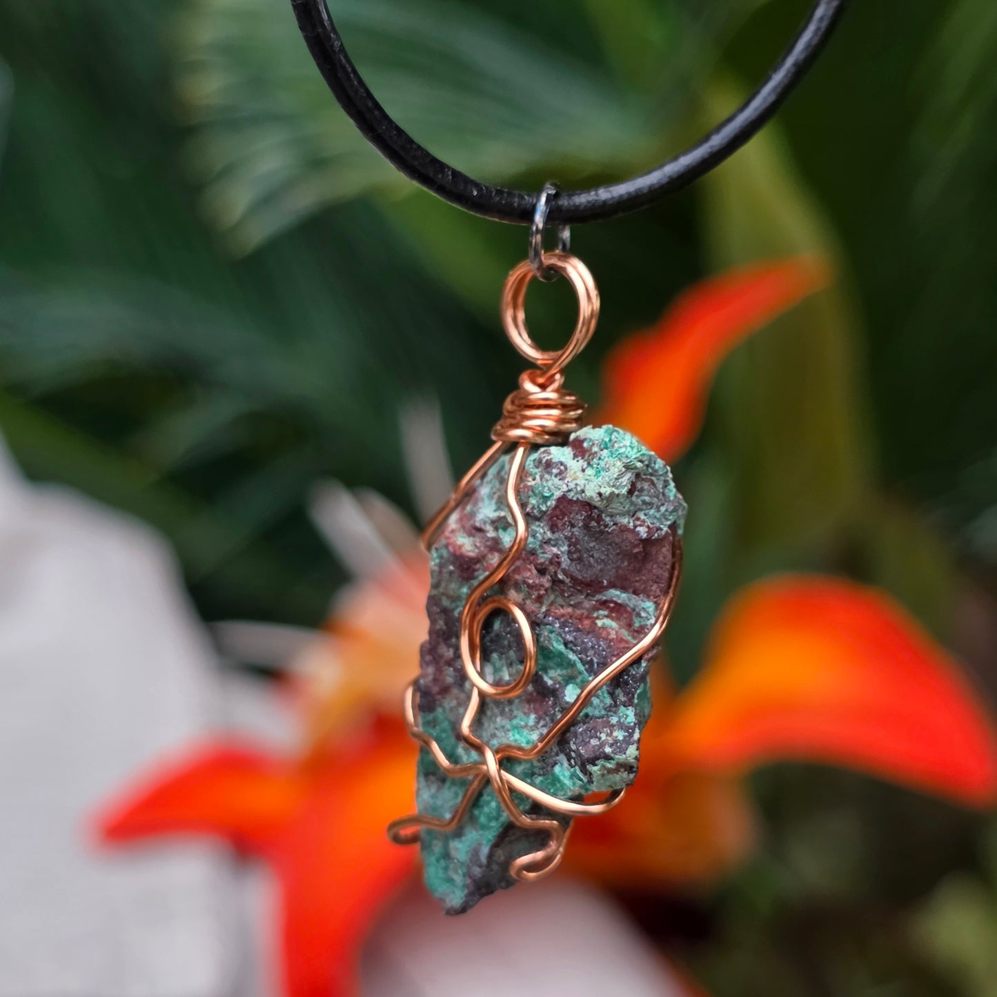 Wire Wrapped Copper Ore Necklace | Natural Malachite Stone Pendant, Arizona Geology Gift