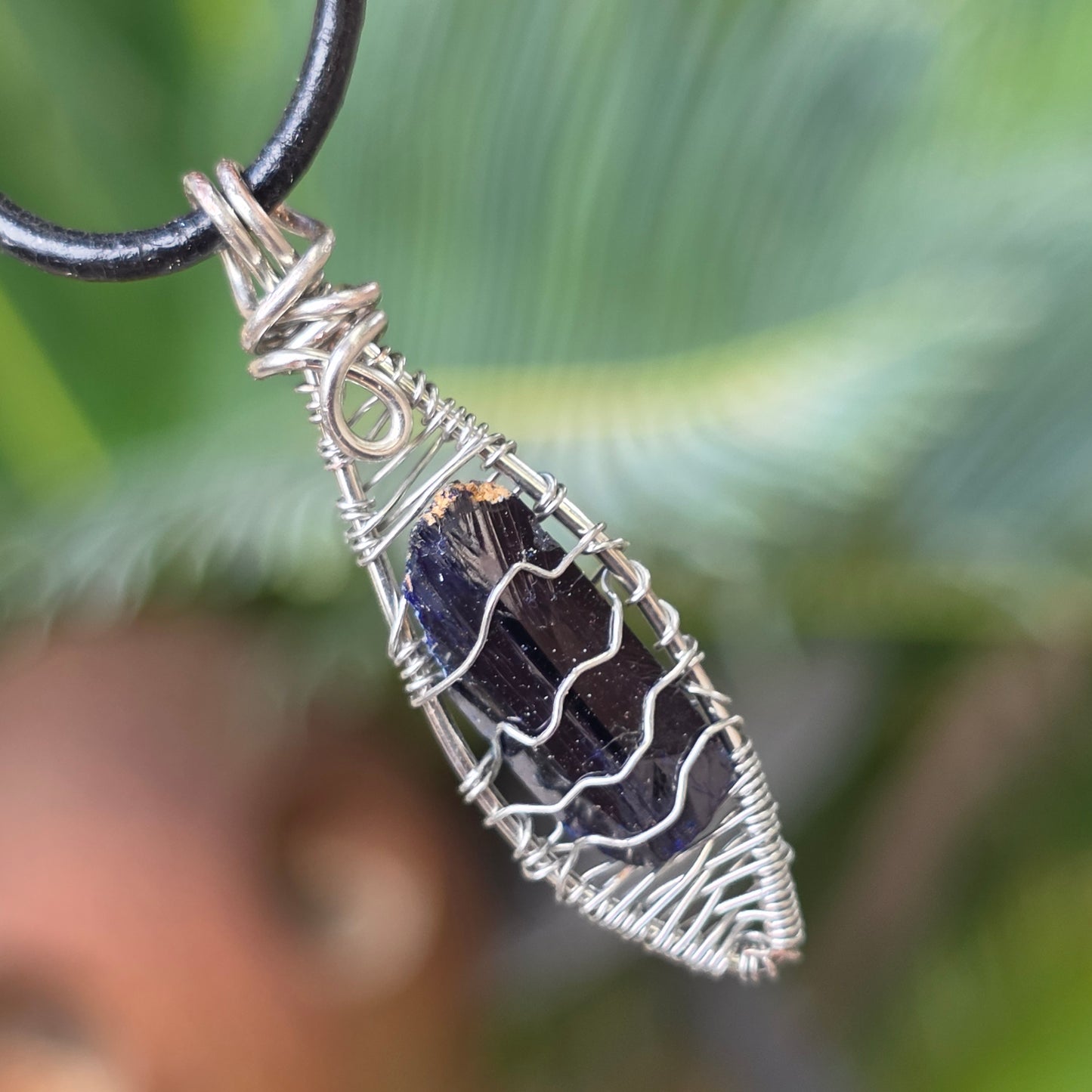 Natural Azurite Rock Necklace | Handmade Raw Gemstone Pendant | Wire Wrapped Crystal Jewelry