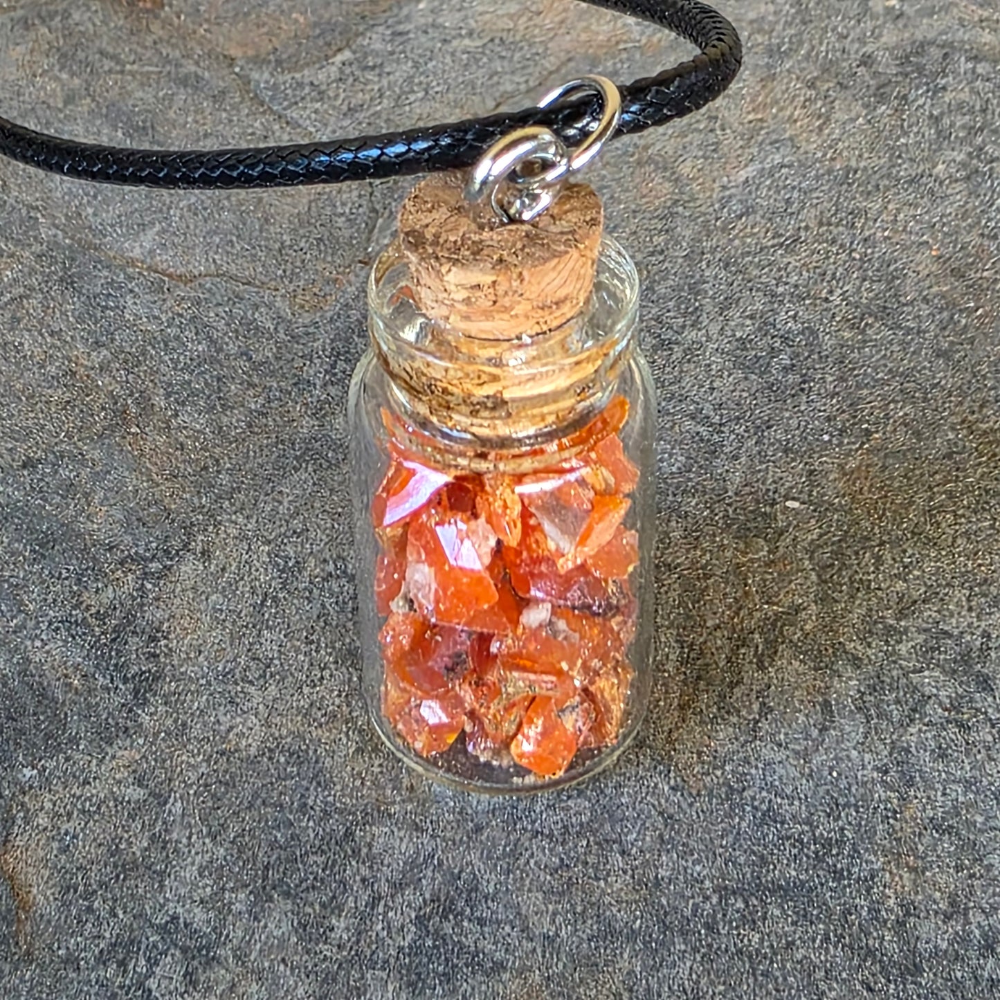 Wulfenite in Glass Jar Necklace | Raw Stones | Rock Pendant | Arizona Rockhound Geology Gift