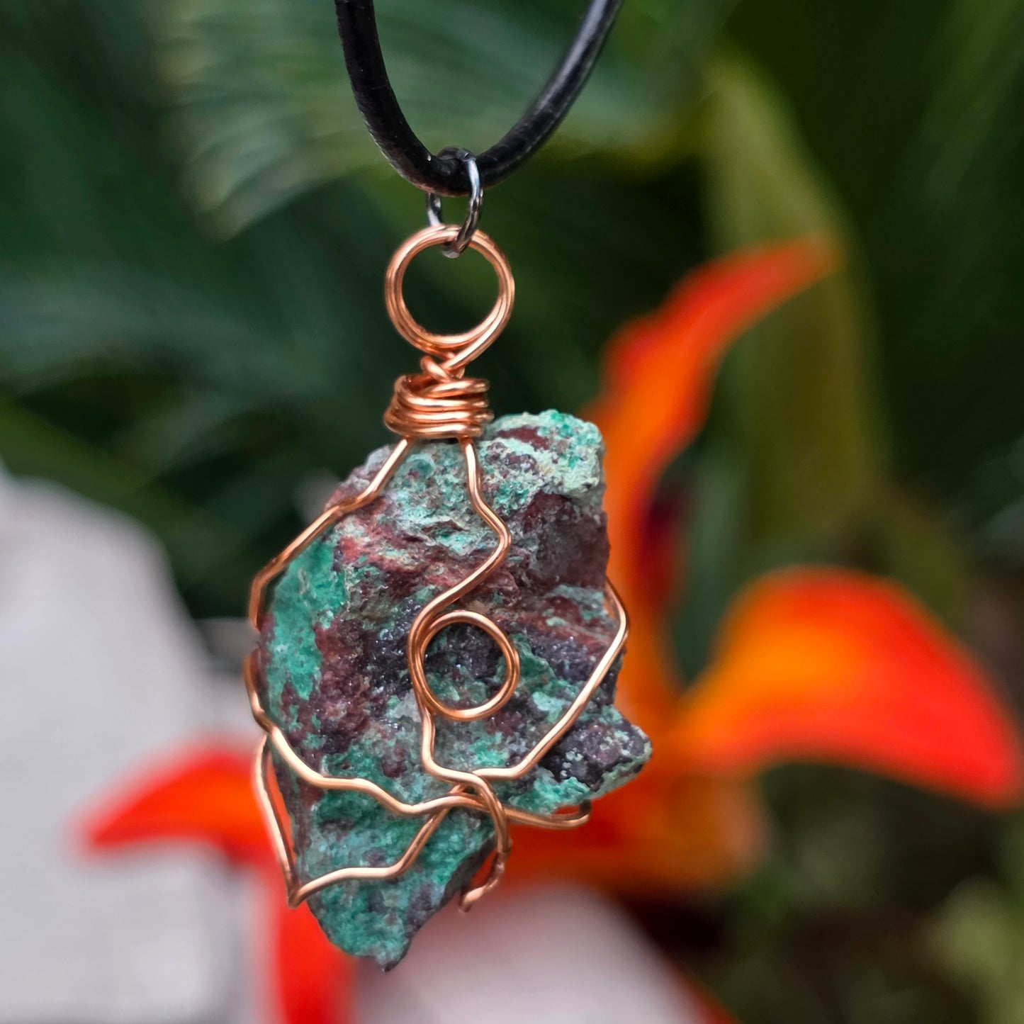 Wire Wrapped Copper Ore Necklace | Natural Malachite Stone Pendant, Arizona Geology Gift