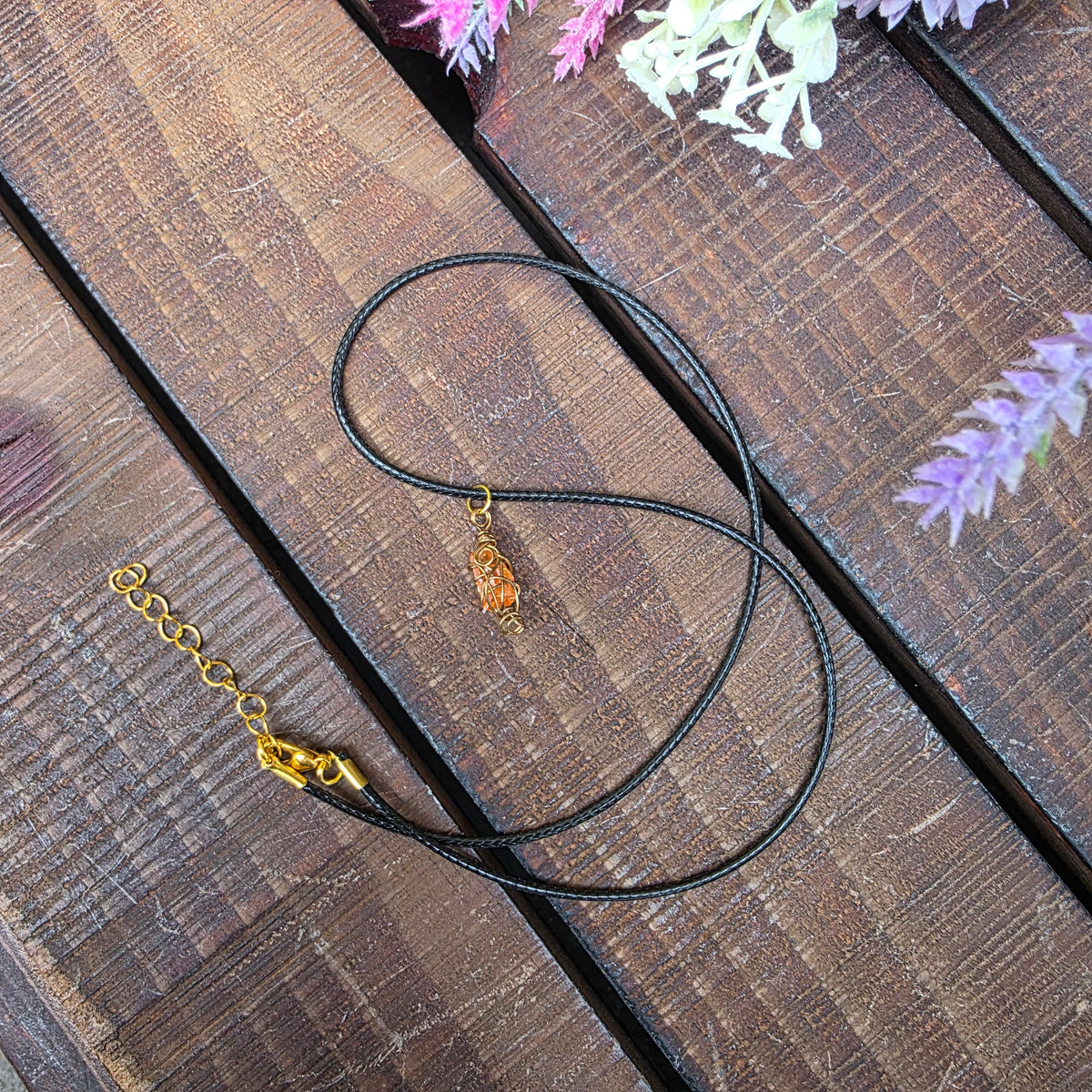 Handcrafted Wulfenite Crystal Necklace Natural Orange Stone Wire Wrapped Pendant