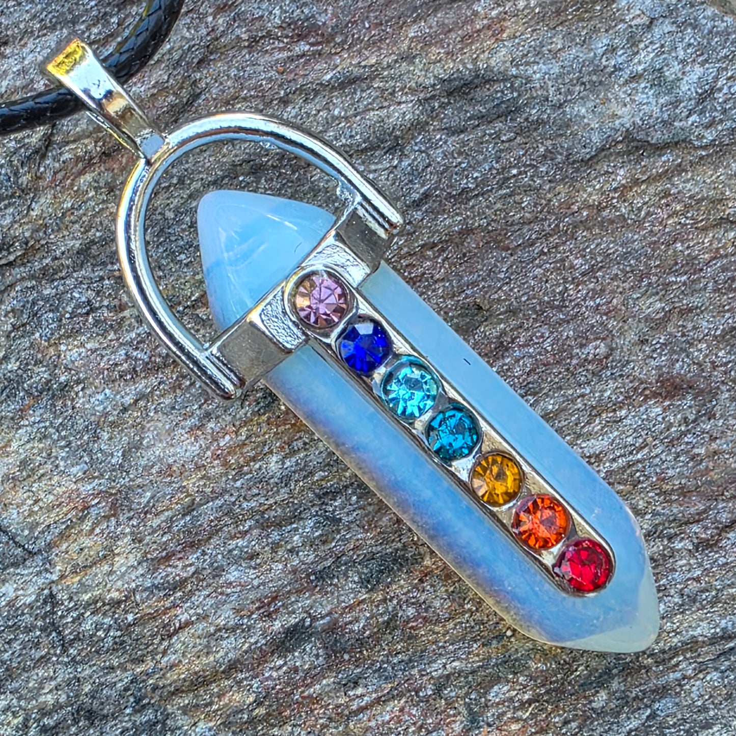 Rainbow Chakra Gemstone Necklace - Amethyst, Tiger's Eye, or Opalite Pendant