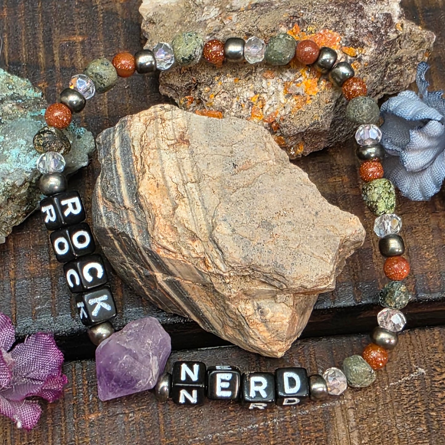 Rock Nerd Statement Beaded Bracelet | Stretch Fit | Amethyst Jewelry