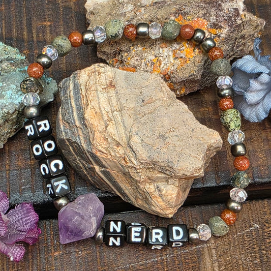 Rock Nerd Statement Beaded Bracelet | Stretch Fit | Amethyst Jewelry