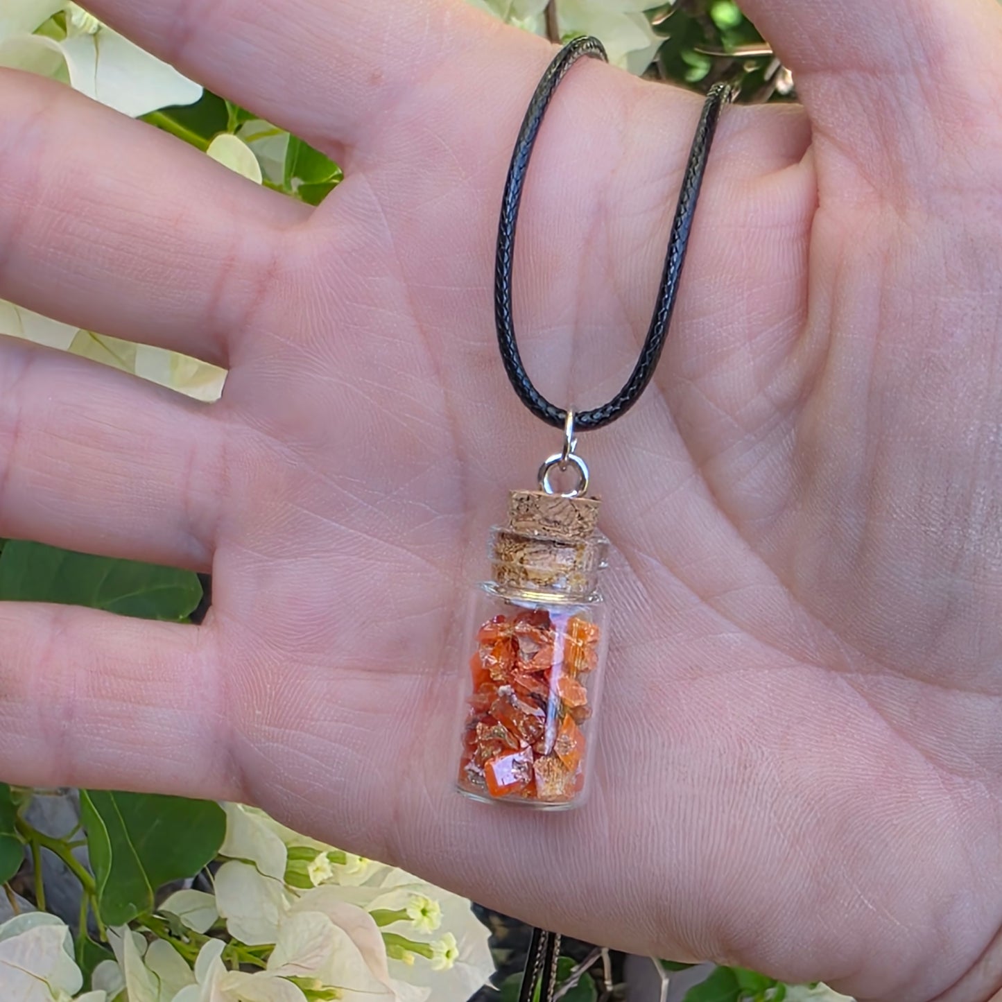 Wulfenite in Glass Jar Necklace | Raw Stones | Rock Pendant | Arizona Rockhound Geology Gift