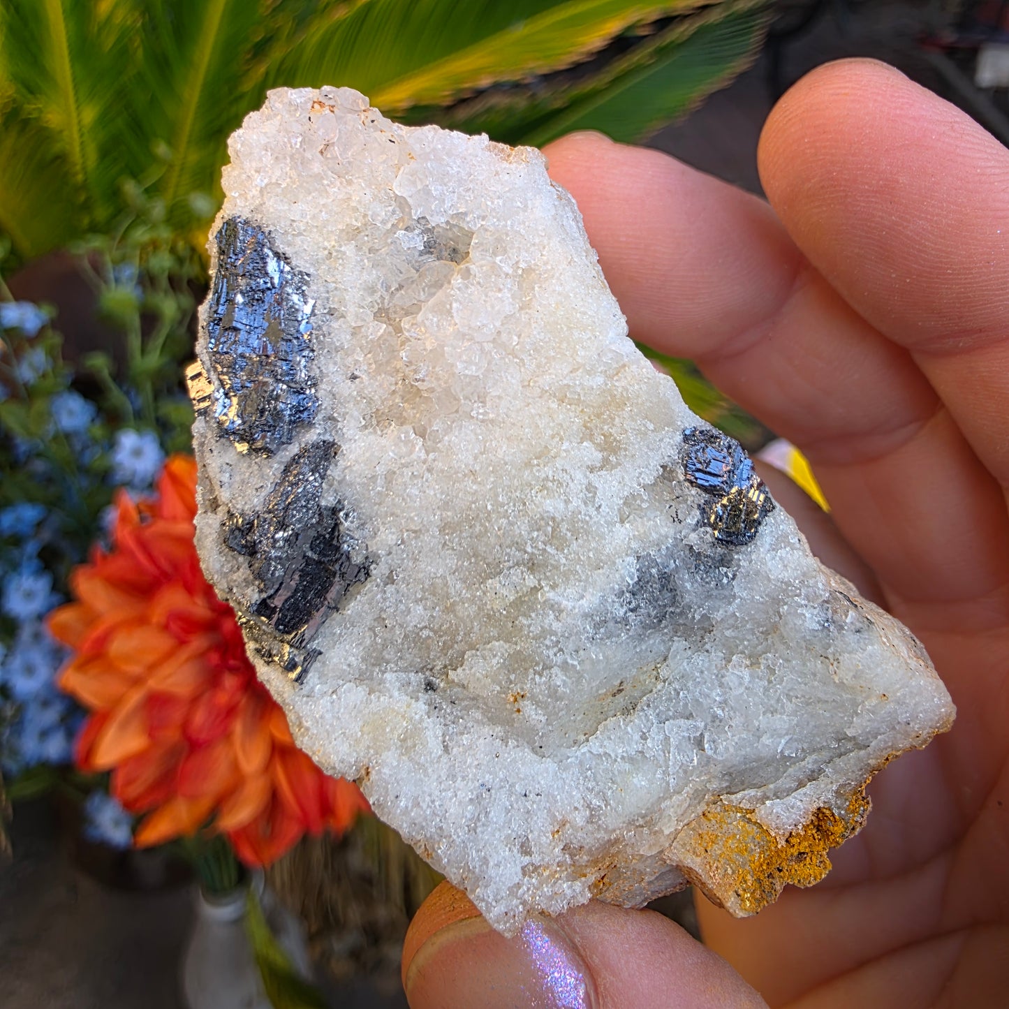Galena on Quartz Matrix Rock Mineral Specimen from Morocco Raw Shiny Stone