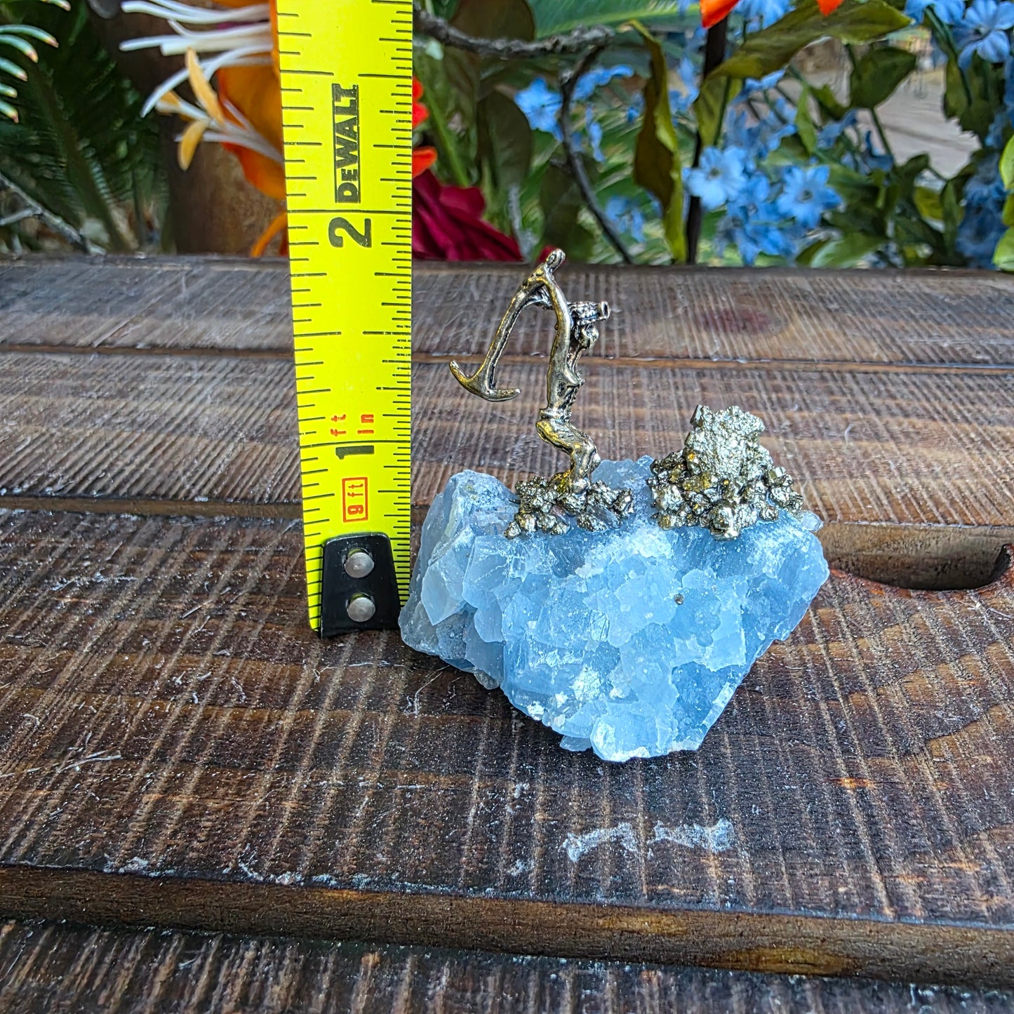 Pewter Miner Pyrite Blue Calcite Rock Specimen | Geology Gift, Rockhound Collector Item