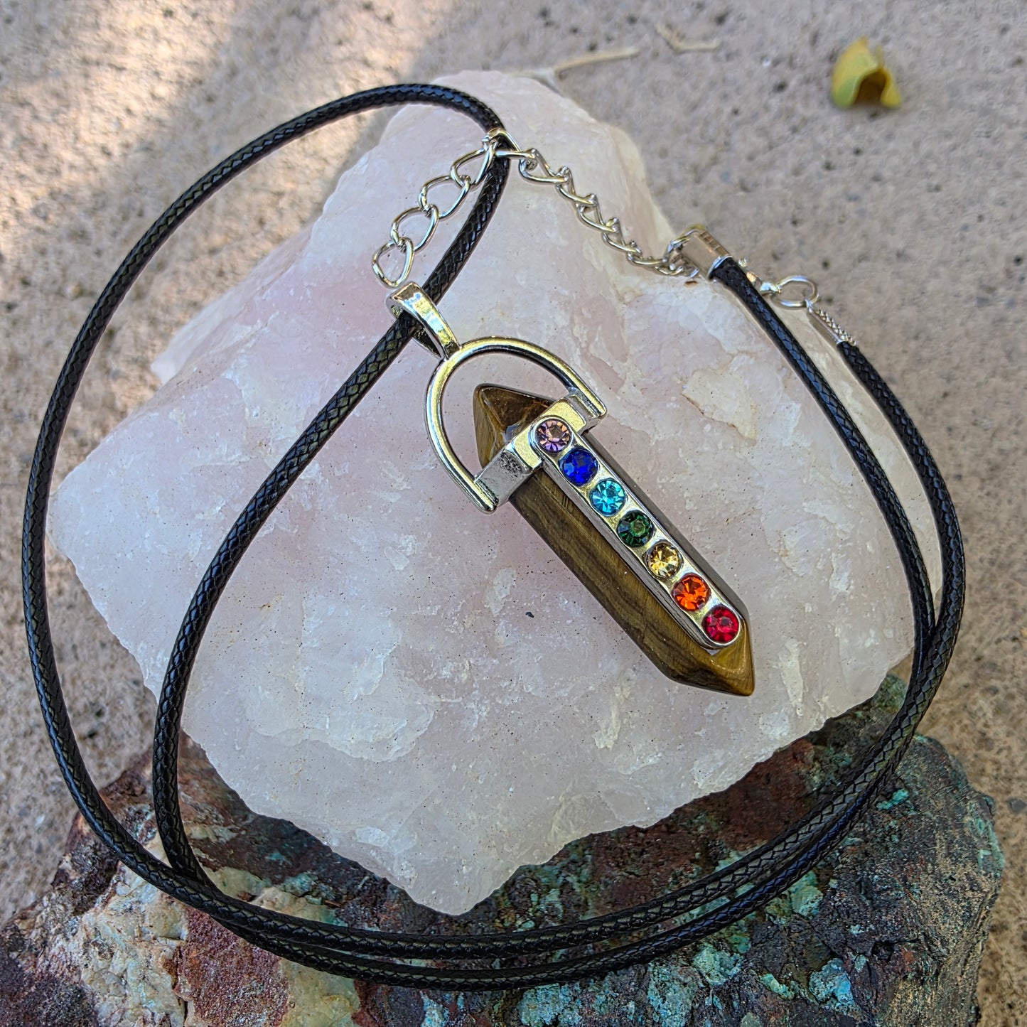 Rainbow Chakra Gemstone Necklace - Amethyst, Tiger's Eye, or Opalite Pendant