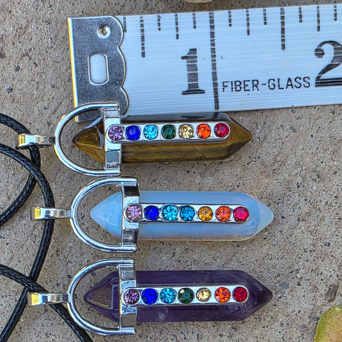 Rainbow Chakra Gemstone Necklace - Amethyst, Tiger's Eye, or Opalite Pendant