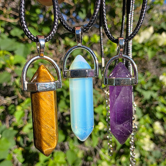 Rainbow Chakra Gemstone Necklace - Amethyst, Tiger's Eye, or Opalite Pendant