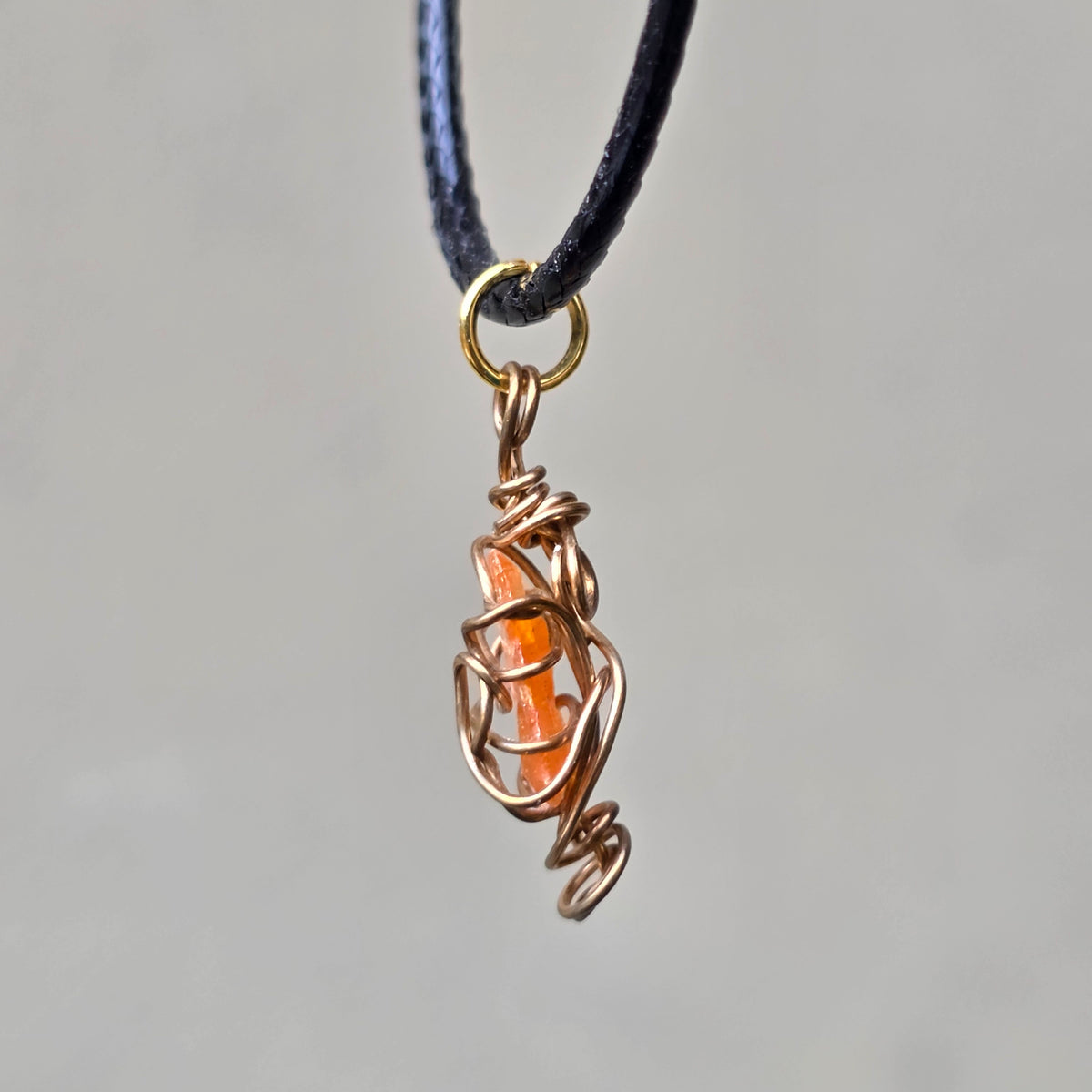Handcrafted Wulfenite Crystal Necklace Natural Orange Stone Wire Wrapped Pendant