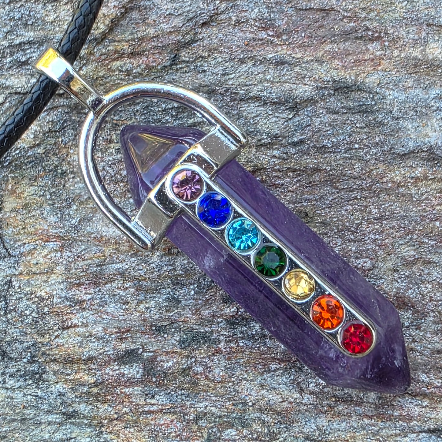 Rainbow Chakra Gemstone Necklace - Amethyst, Tiger's Eye, or Opalite Pendant