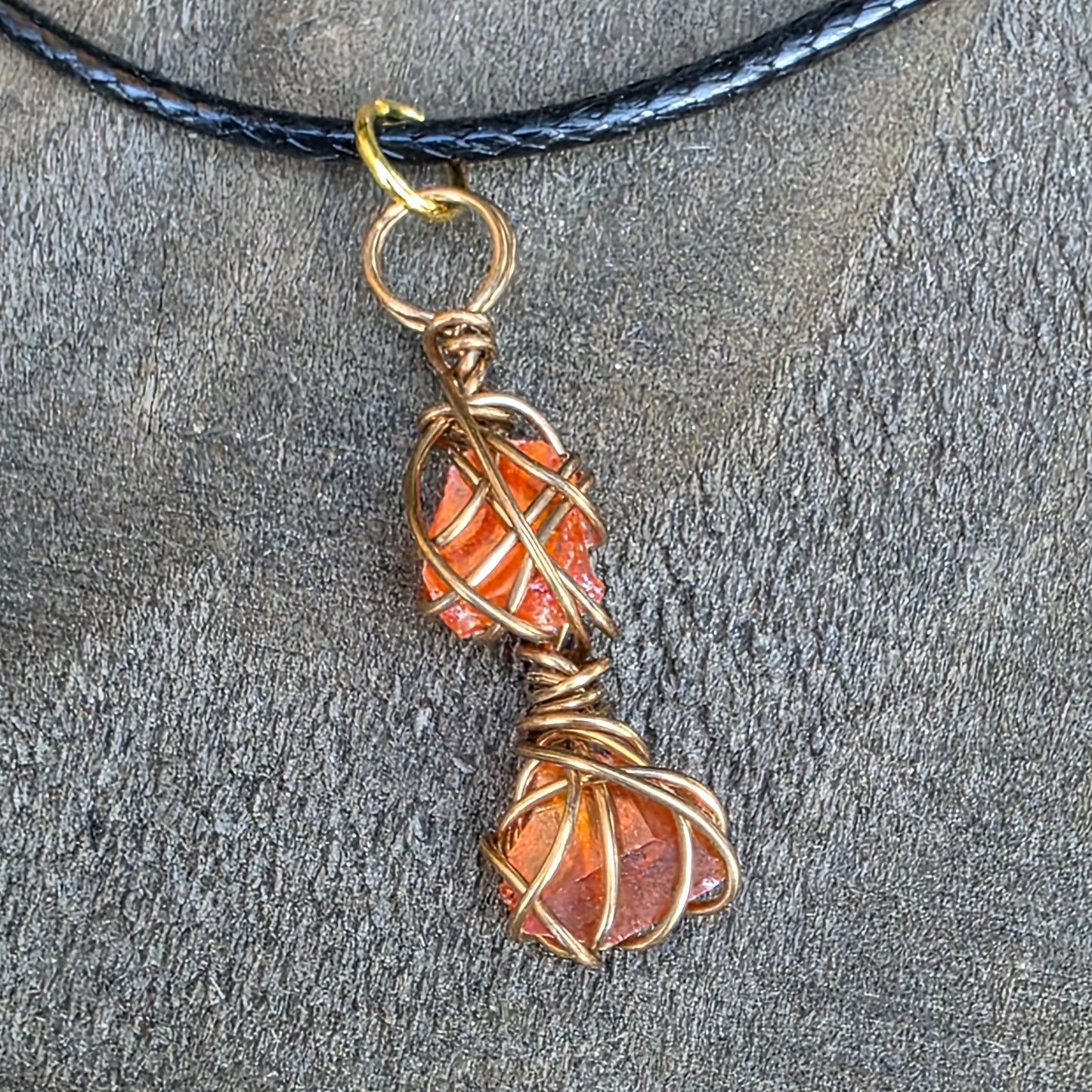 Raw Wulfenite Crystal Necklace | Hand Wrapped Wire Pendant with Orange Rock