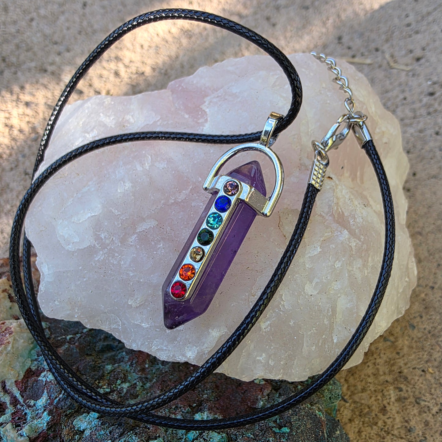Rainbow Chakra Gemstone Necklace - Amethyst, Tiger's Eye, or Opalite Pendant