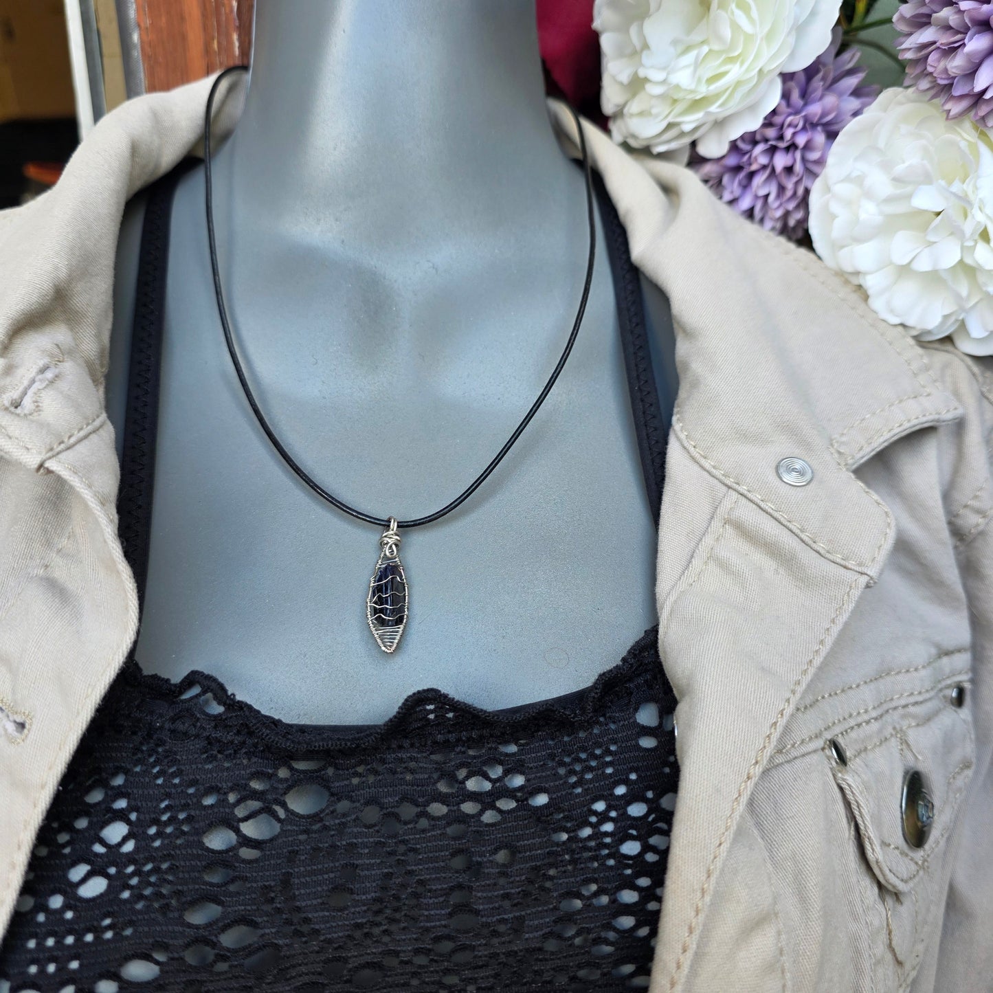 Natural Azurite Rock Necklace | Handmade Raw Gemstone Pendant | Wire Wrapped Crystal Jewelry