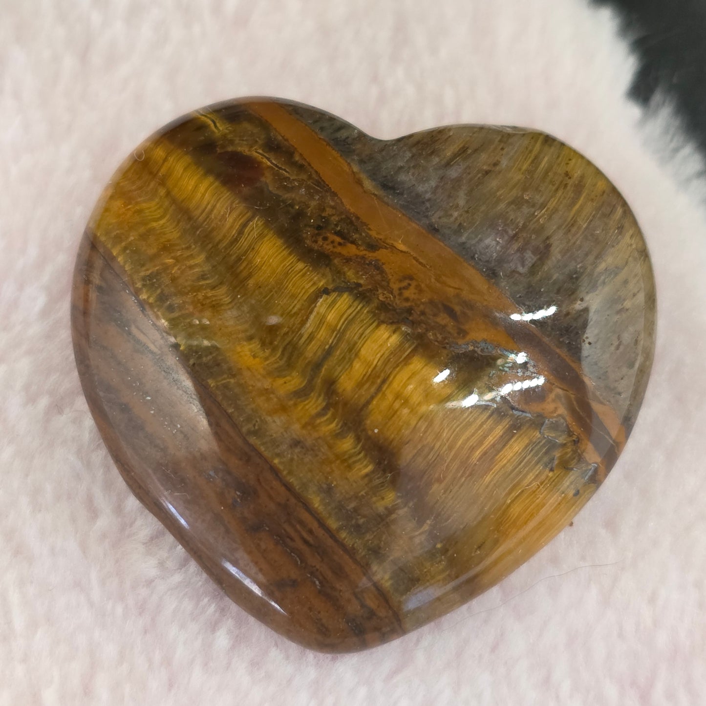 Tiger's Eye Heart, Shiny 1.25" Pocket Rock, Carved Gemstone