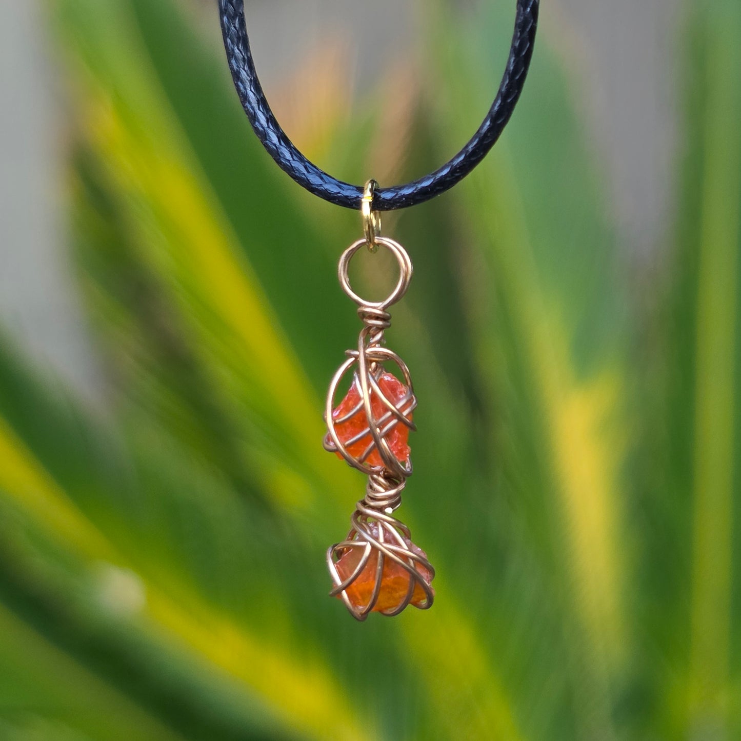 Raw Wulfenite Crystal Necklace | Hand Wrapped Wire Pendant with Orange Rock