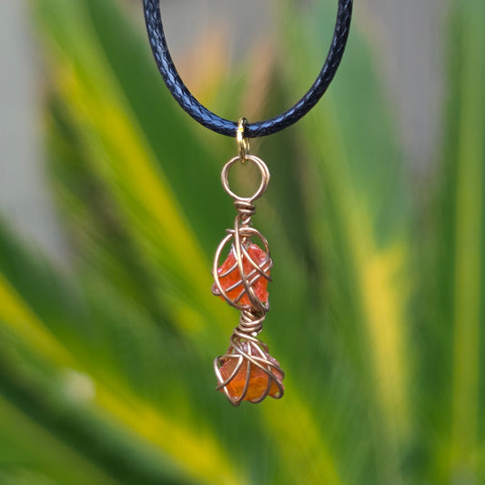 Raw Wulfenite Crystal Necklace | Hand Wrapped Wire Pendant with Orange Rock