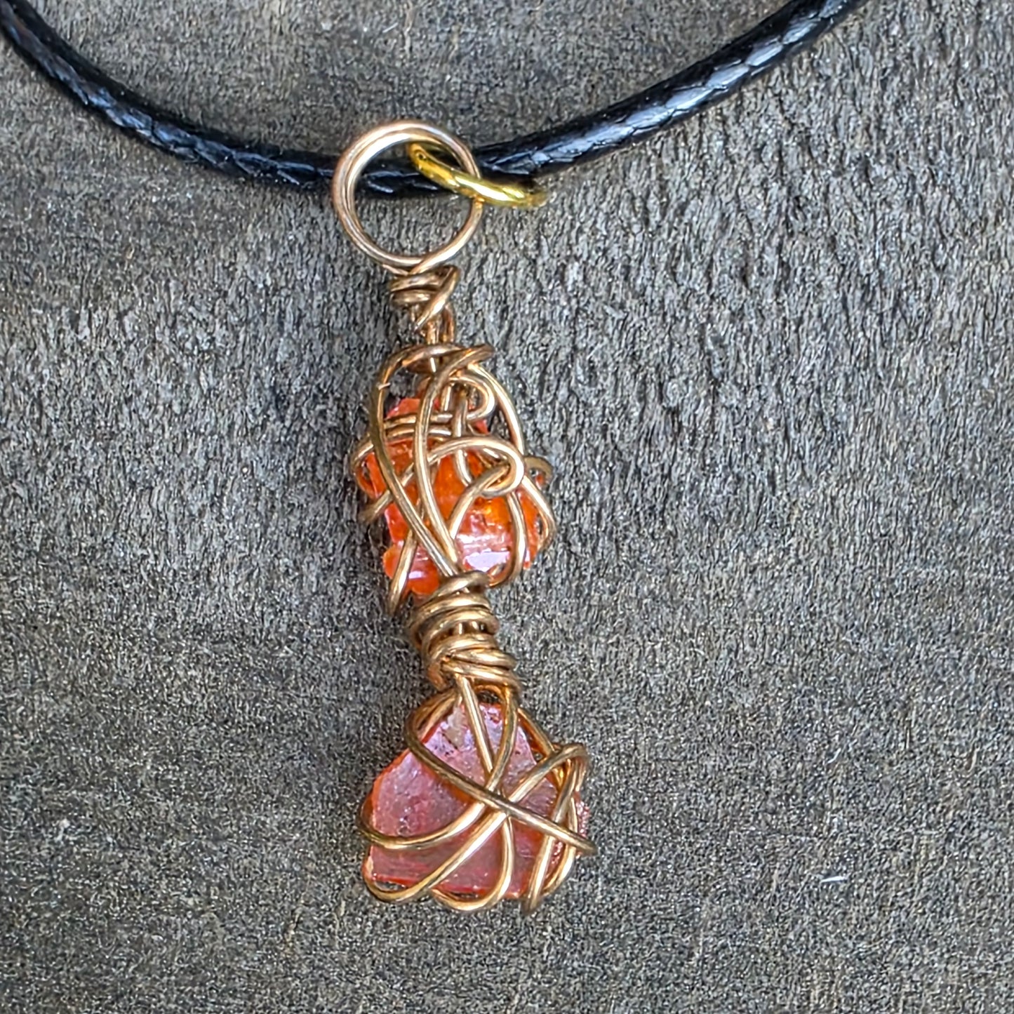 Raw Wulfenite Crystal Necklace | Hand Wrapped Wire Pendant with Orange Rock